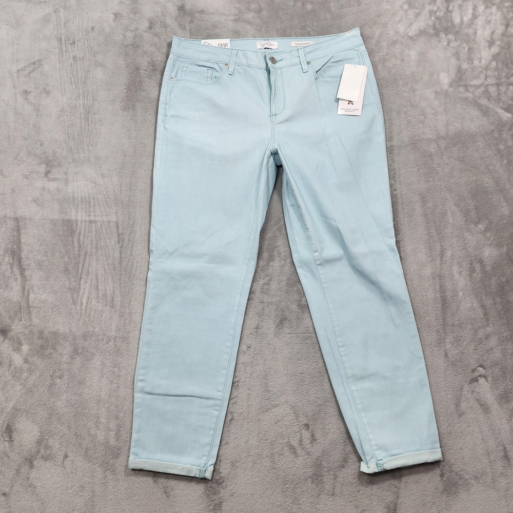 NEW Jessica Simpson Jeans Womens 12/31 Blue Mid Rise Rolled Crop Skinny Stretch